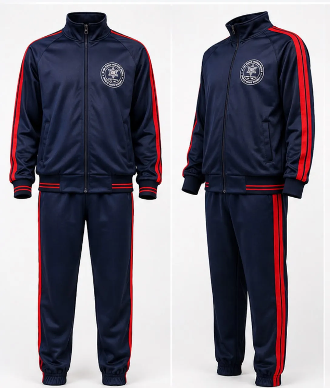 Navy and red school tracksuit front angle view